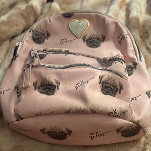 Betsey Johnson Pink Pug Dog Accent faux leather Backpack Crossbody